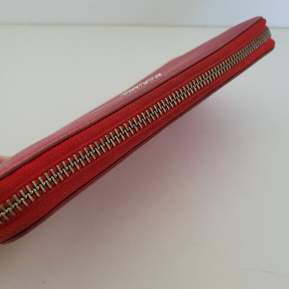 Coach Leather Wallet Solid Red Zip Around Large Clutch Crossgrain Leather Fair - Picture 3 of 15